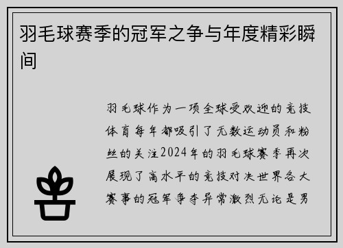 羽毛球赛季的冠军之争与年度精彩瞬间